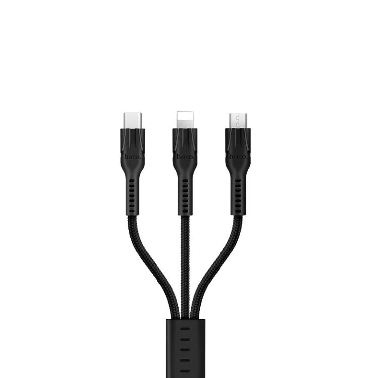 Data Cable Hoco U31 Benay Braided with Nylon Cord 3 in 1 USB to Micro-USB, Lightning, USB-C Black 1.2m - Image 4