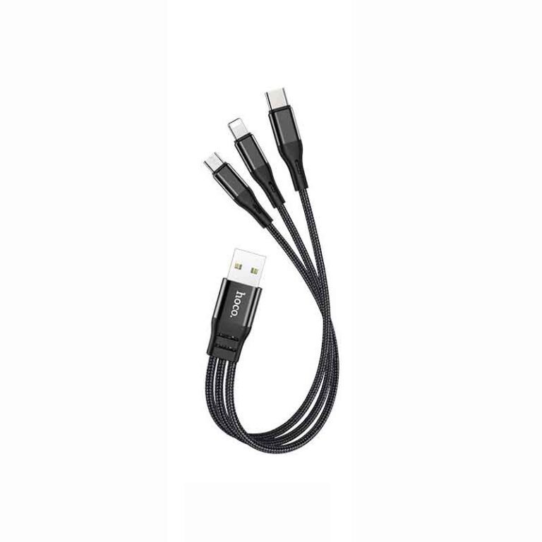 Data Cable Hoco X47 Harbor 3 in 1 USB to Micro-USB, Lightning, USB-C Black 0.25m - Image 4