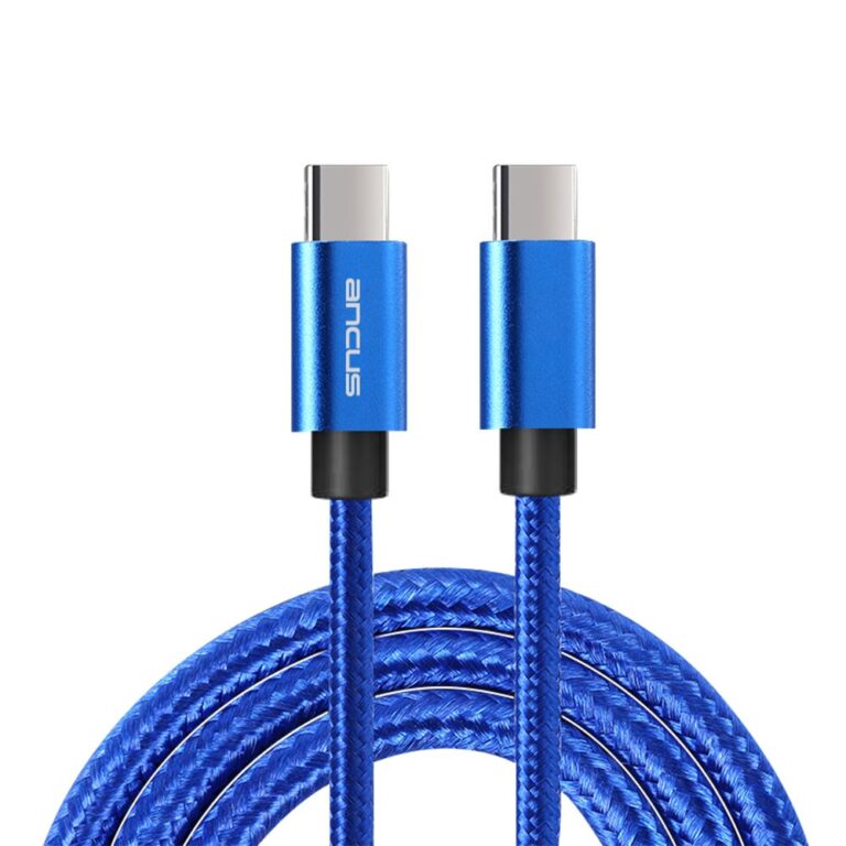 Data Cable Ancus Flow Plus E55 Fast Charge USB-Cto USB-C 5.0A PD100W Reinforced Plugs and Braided Cable Blue 1m. - Image 2