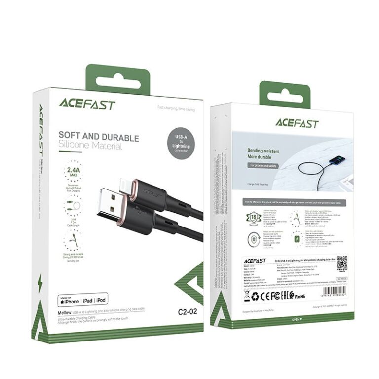 Data Cable Acefast C2-02 USB-A to Lightning 2.4A Apple Certified MFI 1.2m Black - Image 2