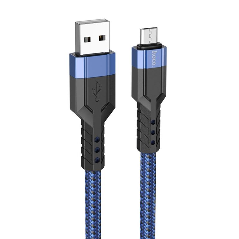 Data Cable Hoco U110 USB to Micro-USB Braided 2.4A Blue 1.2m Extra Durability - Image 3