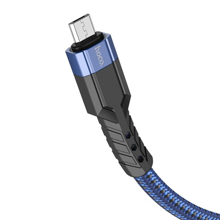 Data Cable Hoco U110 USB to Micro-USB Braided 2.4A Blue 1.2m Extra Durability - Image 4