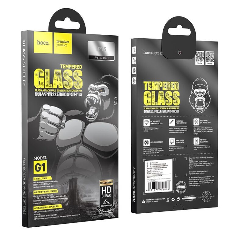 Tempered Glass Hoco Premium Series G1 0.33mm Flash Attach Full Silk Screen HD for Apple 15 - Image 2