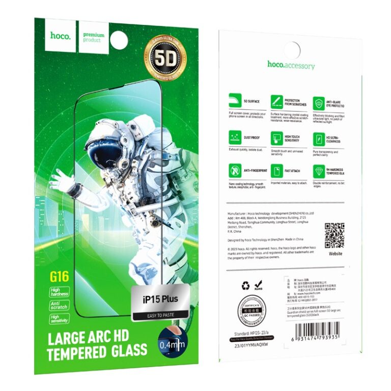 Tempered Glass Hoco Premium Series G16 Full Screen HD 5D Large Arc 0.4mm 9H for Apple iPhone 15 Plus 10pcs - Image 2