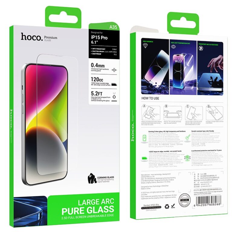 Tempered Glass Hoco Premium Series A35 120CC Large Arc Dustproof 0.4mm 2.5D Anti-Fall για Apple iPhone 15 Pro - Image 2