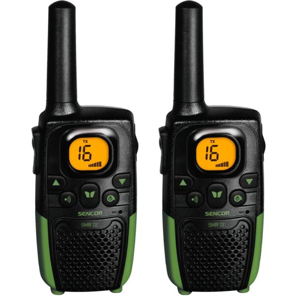 Walkie Talkie Set 2pcs with Hands Free Reception Range of Coverage 7 km 3AAA Sencor SMR 131 Black/Green