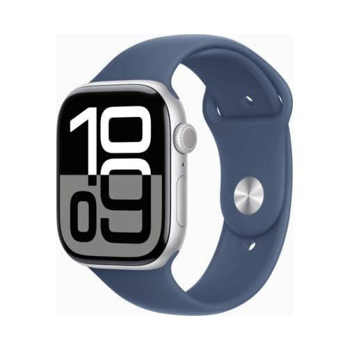 Apple-Watch-Series-10-GPS-46mm-Aluminium-silber-mit-Sportarmband-SM-Denim-OneThing_Gr-2 Apple Watch (Series 10 2024) Gps 46mm Silver Aluminium Case με Denim M/L Sport Band EU - Image 1