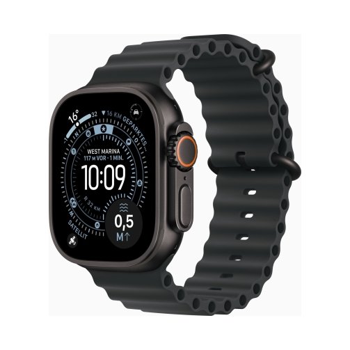 Apple-Watch-Ultra-3-schwarz-mit-Ocean-Armband-schwarz-OneThing_Gr-2 Apple Watch Ultra 3 (Series 11 2025) Gps +Cellular 49mm Black Titanium Case με Ocean Band Black EU - Image 1