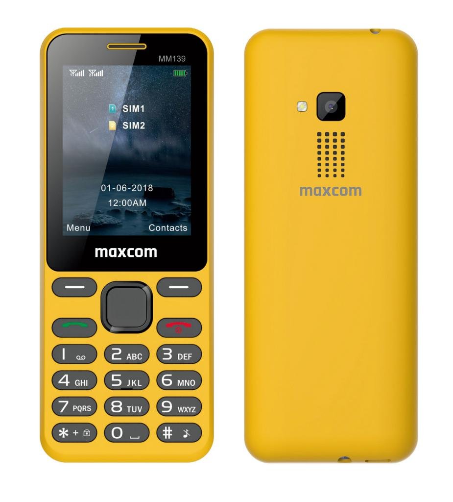 27129-162.jpg Maxcom MM139 (Dual Sim) 2,4" με Κυρτό Σώμα, Κάμερα, Φακό και Ραδιόφωνο (Λειτουργεί Χωρίς Ακουστικά) Κίτρινο - Image 1