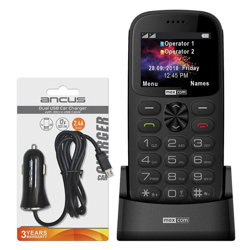 40198-163.jpg Maxcom MM471 Dual SIM 2.2" με Βάση Φόρτισης, Bluetooth, Κουμπί SOS + Φορτιστής Αυτοκινήτου Ancus Micro USB - Image 1