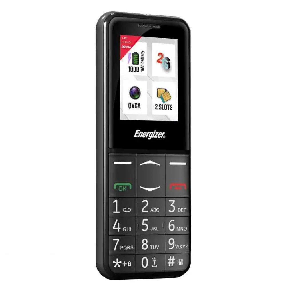 51503 Energizer Feature E4 32MB/2GB Dual Sim 2G 1.77" Μαύρο, με πλήκτρο SOS και UK Φορτιστή - Image 1