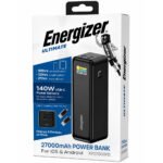 Power Bank Energizer XP27000PD 27000mAh PD140W QC3.1 με 2xUSB-C 1xUSB-A LCD Οθόνη Ιδανικό για Κινητά Λάπτοπ και MacBook Μαύρο - Image 2