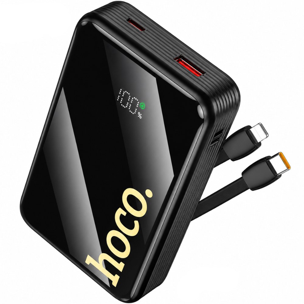 52337 Power Bank Hoco Q37A Graceful 20000mAh 22.5W PD20W QC3.0 1xUSB-A 1xUSB-C με Ενσωματωμένα Καλώδια USB-C Lighting και LED Ένδειξη Μαύρο - Image 1