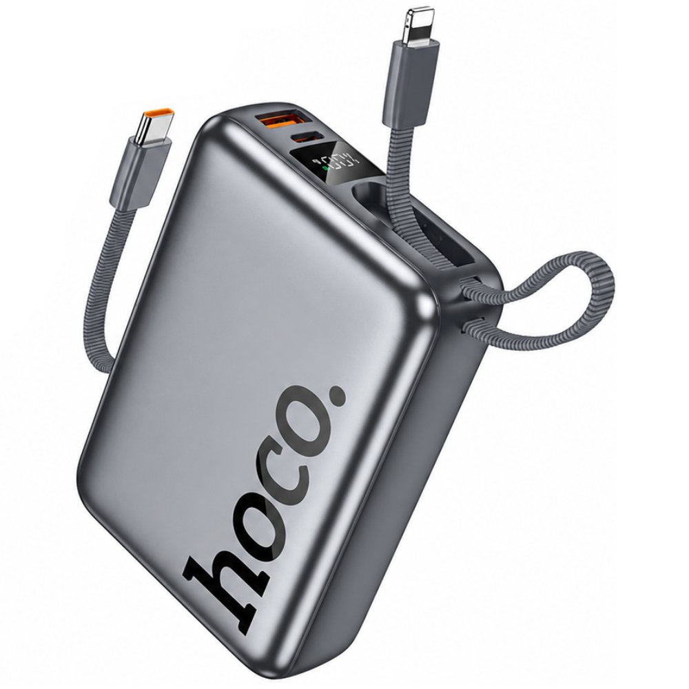 52338 Power Bank Hoco Q39 20000mAh 22.5W PD20W QC3.0 1xUSB-A 1xUSB-C με Ενσωματωμένα Καλώδια USB-C Lighting και LED Ένδειξη Γκρι - Image 1