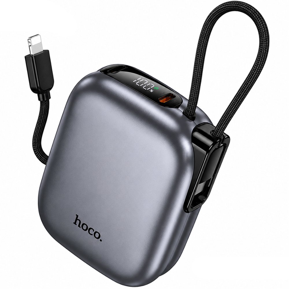 52339 Power Bank Hoco Q49 Peak 10000mAh PD20W QC με Ενσωματωμένα Καλώδια USB-C Lighting και LED Ένδειξη Γκρι - Image 1