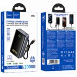 Power Bank Hoco Q54 Shine 20000mAh PD45W QC3.0 1xUSB-C 1xUSB-A με Ενσωματωμένο Καλώδιο USB-C και LED Ένδειξη Μαύρο - Image 2