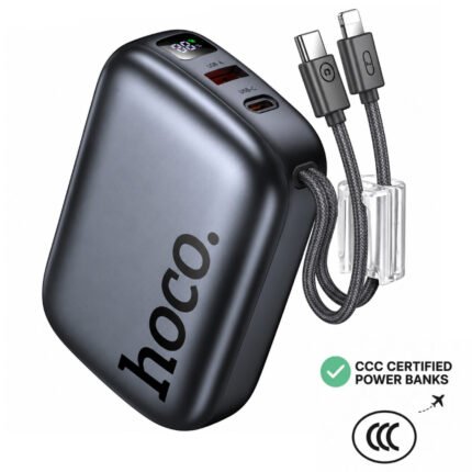 Power Bank Hoco Q55 Rock Mini 20000mAh PD20W QC USB-C USB-A και Ενσωματωμένα Καλώδια USB-C Lighting LED Γκρι με Πιστοποίηση CCC
