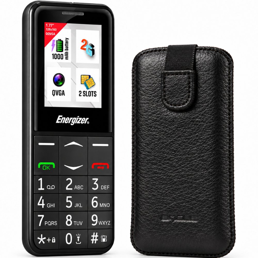 53358 Energizer Feature E4 32MB/2GB Dual Sim 2G 1.77" με πλήκτρο SOS, Handsfree,Φορτιστή UK και EU + Θήκη Protect Ancus Δέρμα Μαύρη - Image 1