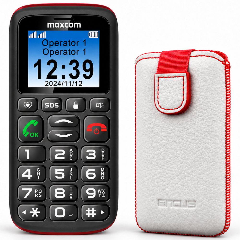 53359 Maxcom MM428 L (Dual Sim) 1.8" με Μεγάλα Πλήκτρα, Ραδιόφωνο, Φακό Πλήκτρο SOS Μαύρο + Θήκη Protect Ancus Old Leather Λευκή με Κόκκινη Ραφή - Image 1