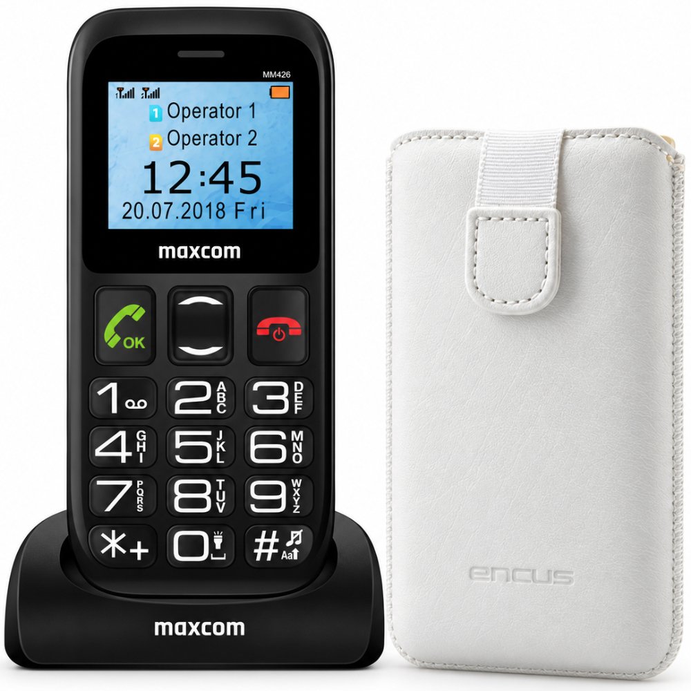 53360 Maxcom MM426 SE (Dual Sim) 1.77" με Βάση Φόρτισης, Ραδιόφωνο, Φακό Πλήκτρο SOS Μαύρο + Θήκη Protect Ancus Old Leather Λευκή - Image 1